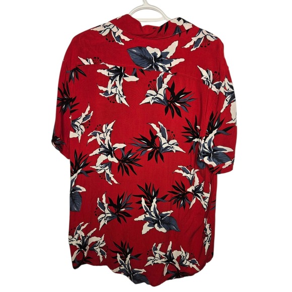 GUESS Mens Floral Viscose Short Sleeve Button Down Tropical Flowers Shirt Red XL - Picture 3 of 10